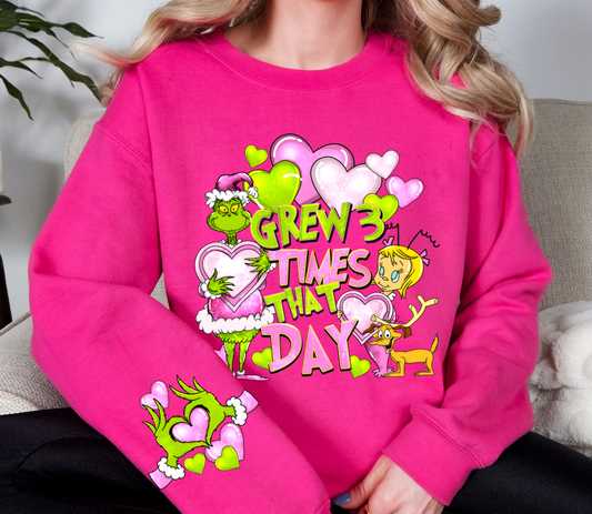 Grew 3 Times That Day Sweatshirt | Funny Valentine Green Guy-Inspired Crewneck