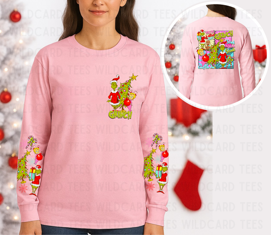 Green Guy Christmas Long Sleeve Shirt – Front, Back & Sleeve Design | Festive Holiday Tee