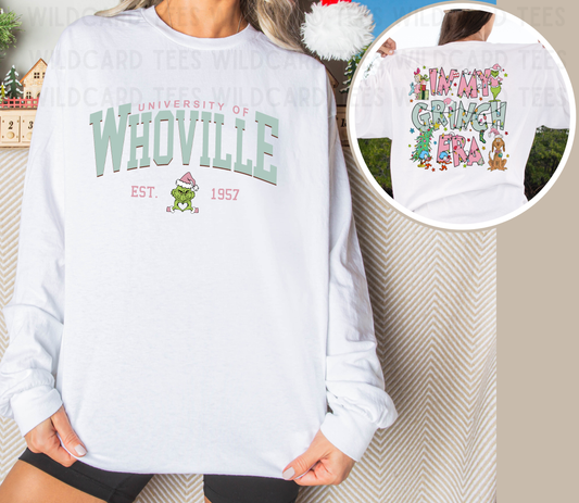 Whoville University Long Sleeve | Pink In My Grinch Era | Christmas Shirt