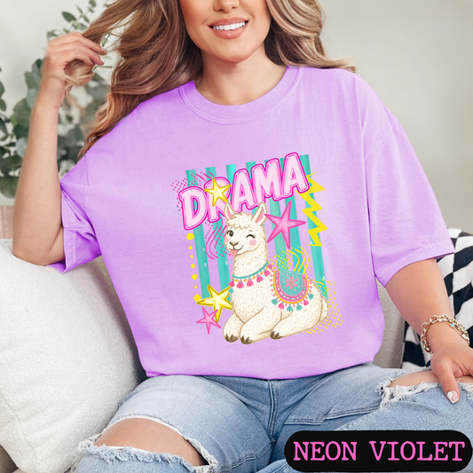 Drama Llama Retro Tee | Cute Neon Graphic Shirt | Comfort Colors Tees