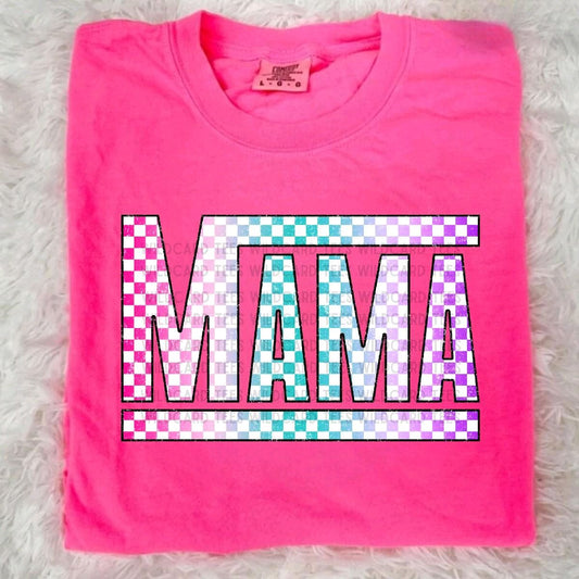 Checkered Mama Shirt – Trendy Mom Graphic Tee | Comfort Colors Mama Tee | Retro Checkered Mom Shirt