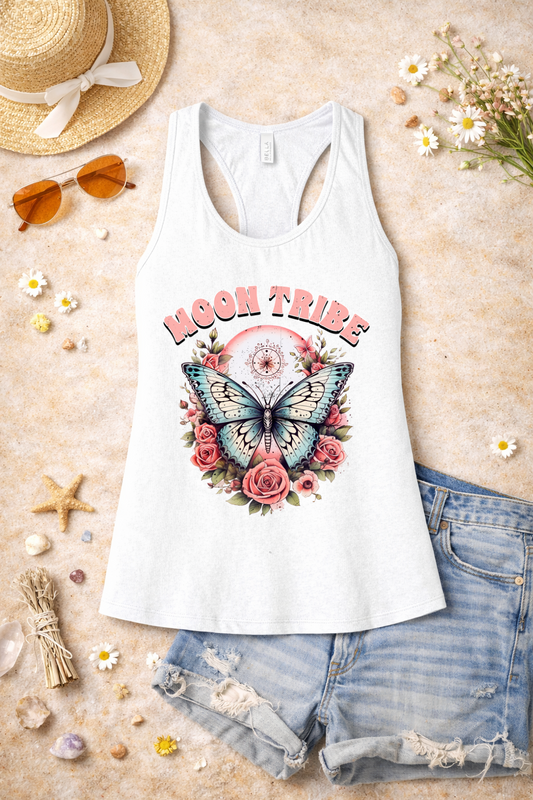 Moon Tribe Tank | Vintage Butterfly & Rose Design | Boho Aesthetic Summer Top