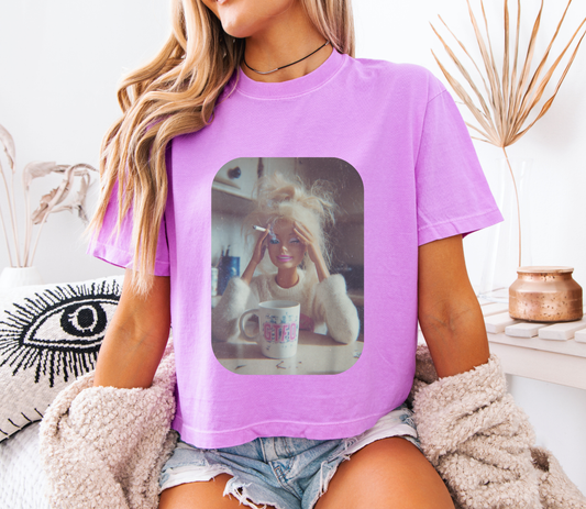 Barbie Burnout Crop Tee – Funny GTFO Coffee Doll Graphic Shirt | Comfort Colors 3023 Oversized Cropped T-Shirt