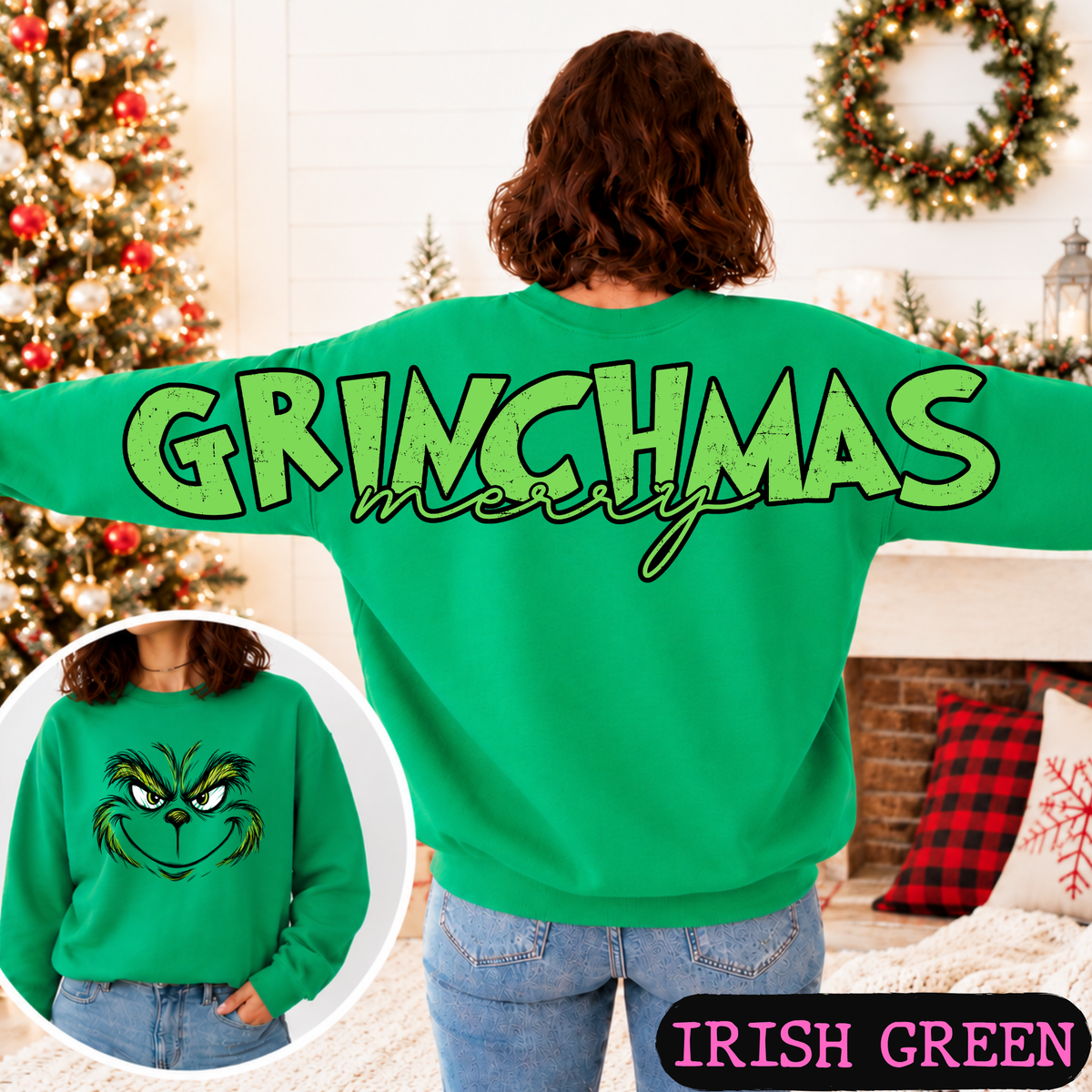 Mean One Face Christmas Big Back Sweatshirt | Merry Christmas Crewneck | Holiday Graphic Sweatshirt