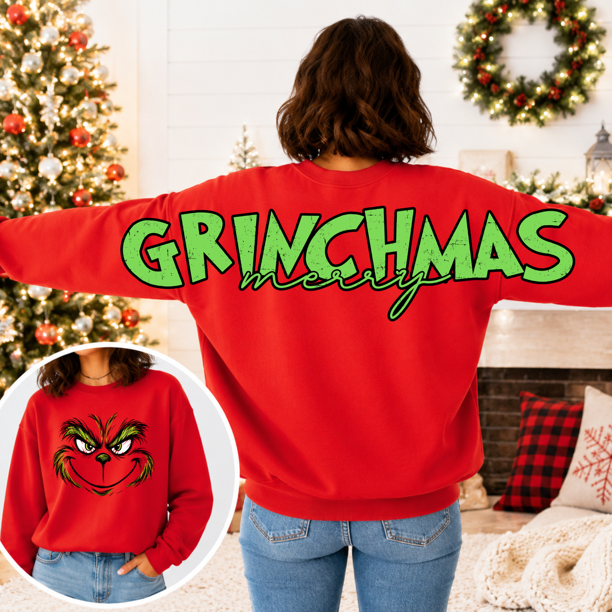 Mean One Face Christmas Big Back Sweatshirt | Merry Christmas Crewneck | Holiday Graphic Sweatshirt