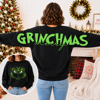 Mean One Face Christmas Big Back Sweatshirt | Merry Christmas Crewneck | Holiday Graphic Sweatshirt