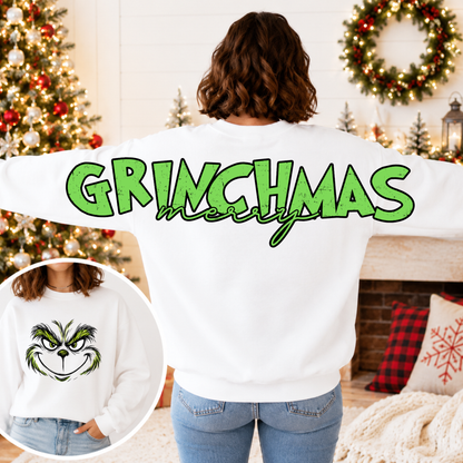 Mean One Face Christmas Big Back Sweatshirt | Merry Christmas Crewneck | Holiday Graphic Sweatshirt