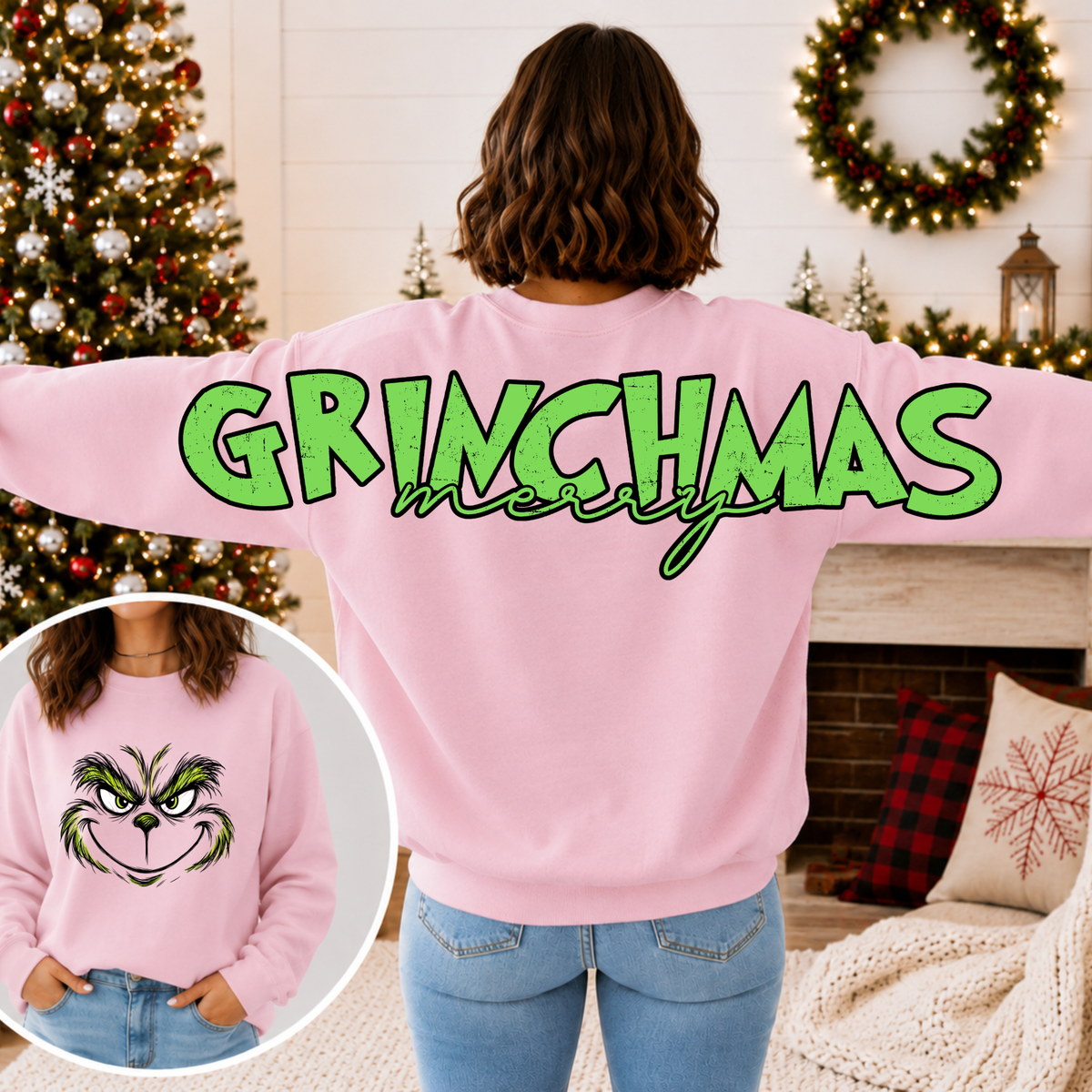 Mean One Face Christmas Big Back Sweatshirt | Merry Christmas Crewneck | Holiday Graphic Sweatshirt