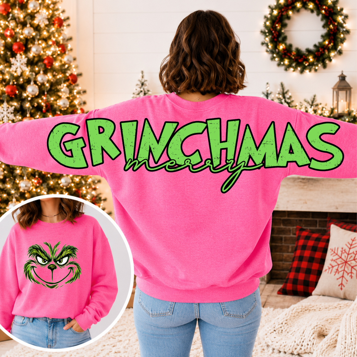 Mean One Face Christmas Big Back Sweatshirt | Merry Christmas Crewneck | Holiday Graphic Sweatshirt