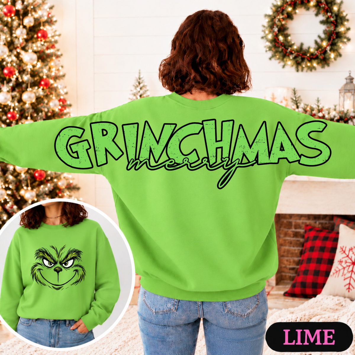 Mean One Face Christmas Big Back Sweatshirt | Merry Christmas Crewneck | Holiday Graphic Sweatshirt