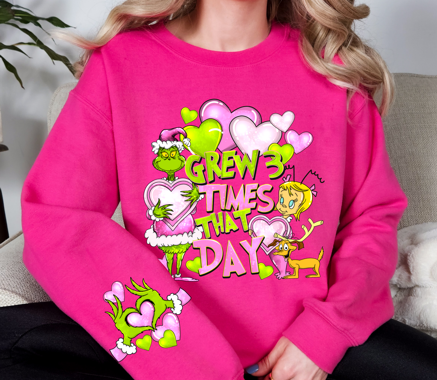 Grew 3 Times That Day Sweatshirt | Funny Valentine Green Guy-Inspired Crewneck