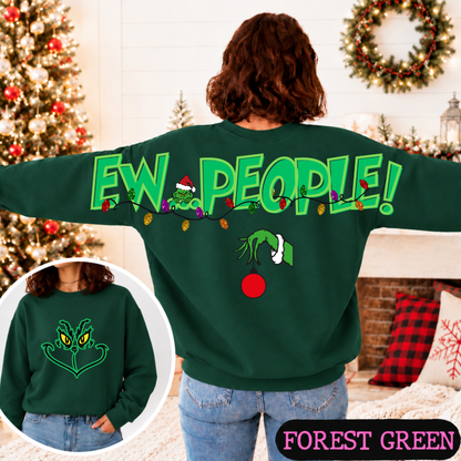 Ew, People! Big Back Christmas Sweatshirt | Mean One Face Front & Back Graphic Crewneck | Funny Holiday Sweatshirt