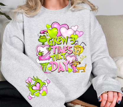 Grew 3 Times That Day Sweatshirt | Funny Valentine Green Guy-Inspired Crewneck