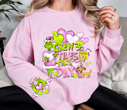 Grew 3 Times That Day Sweatshirt | Funny Valentine Green Guy-Inspired Crewneck