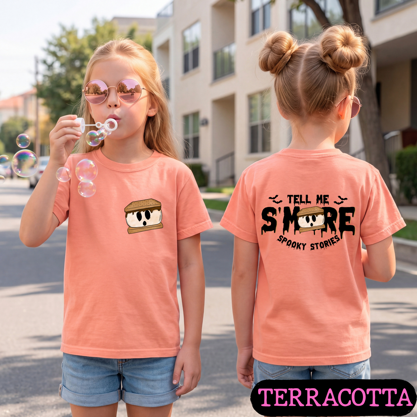 Tell Me S'More Spooky Stories Comfort Colors Halloween Ghost Campfire Shirt | Cute Fall Graphic Tee | Funny Autumn Camping Shirt | Pocket & Back Print