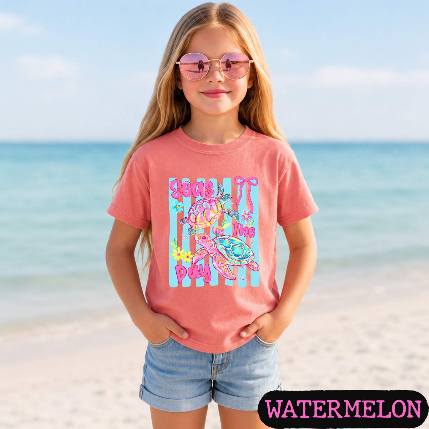Seas The Day Sea Turtle Graphic Tee | Coastal Beach Shirt | Summer Vacation Tee | Ocean Lover Gift | Cute Turtle Shirt