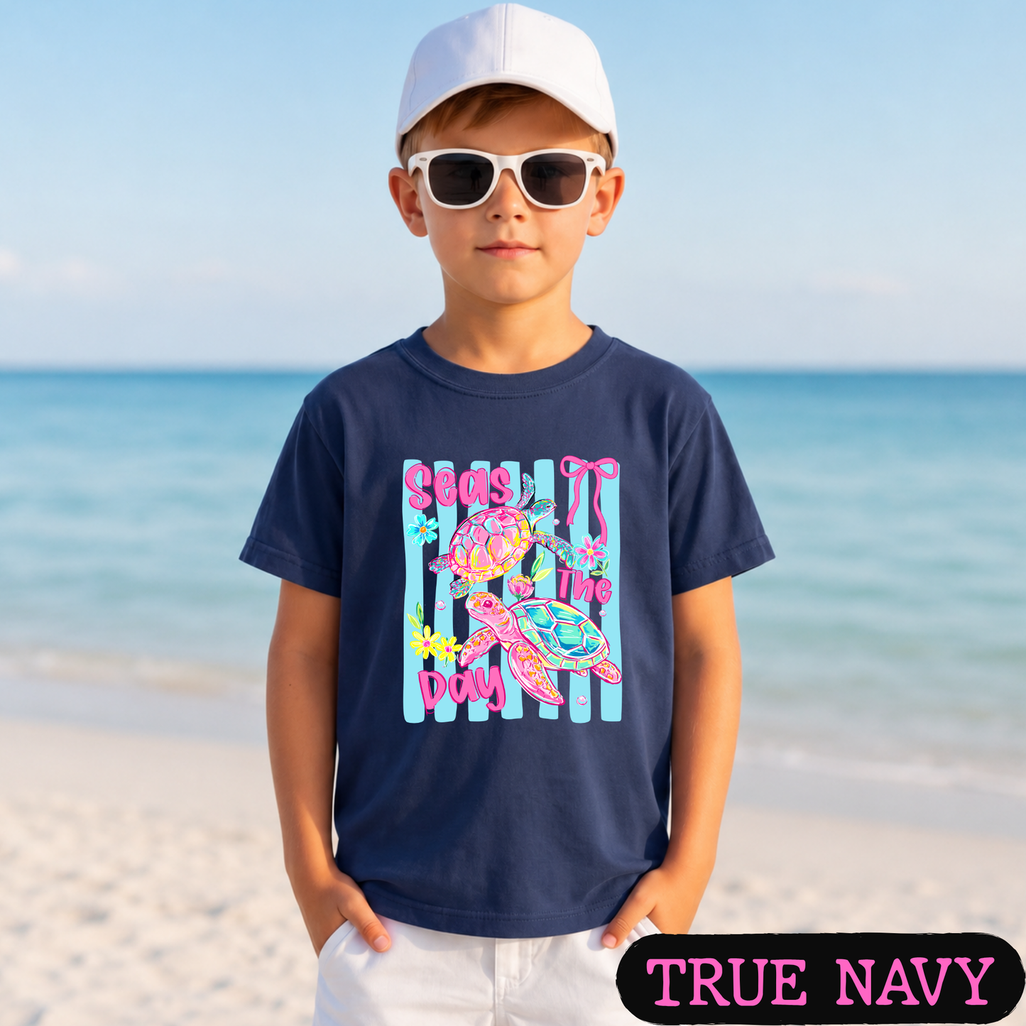 Seas The Day Sea Turtle Graphic Tee | Coastal Beach Shirt | Summer Vacation Tee | Ocean Lover Gift | Cute Turtle Shirt