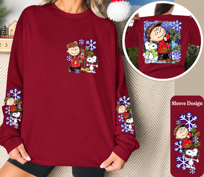 Vintage Christmas Tree Long Sleeve Shirt | Cute Dog Holiday Front, Back & Sleeve Designs
