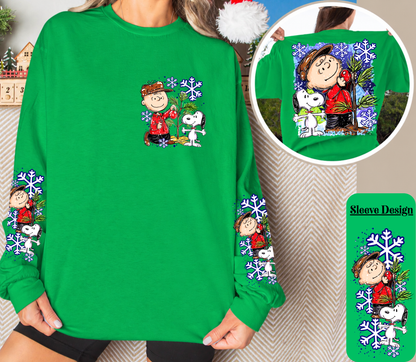 Vintage Christmas Tree Long Sleeve Shirt | Cute Dog Holiday Front, Back & Sleeve Designs
