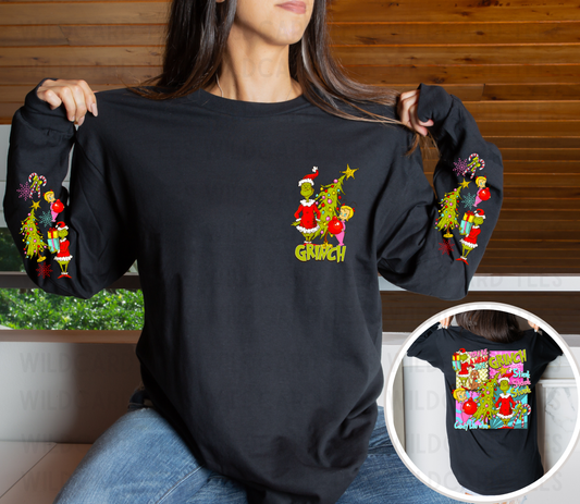 Green Guy Christmas Long Sleeve Shirt – Front, Back & Sleeve Design | Festive Holiday Tee