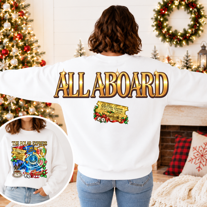 All Aboard Christmas Train Big Back Sweatshirt | Vintage Holiday Graphic