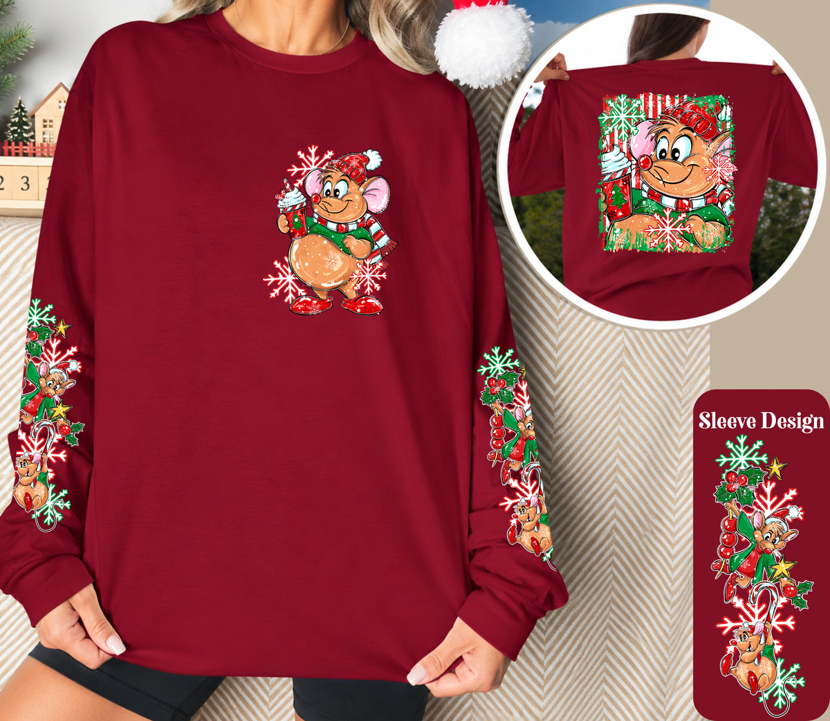 Christmas Mouse Long Sleeve Shirt – Front, Back & Sleeve Design