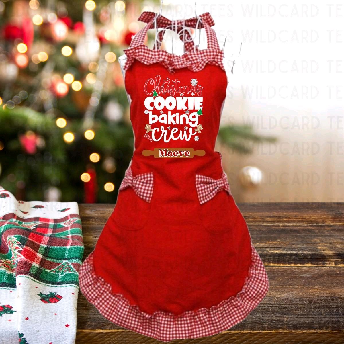 Christmas Cookie Baking Crew Apron | Retro Gingham Holiday Kitchen Apron