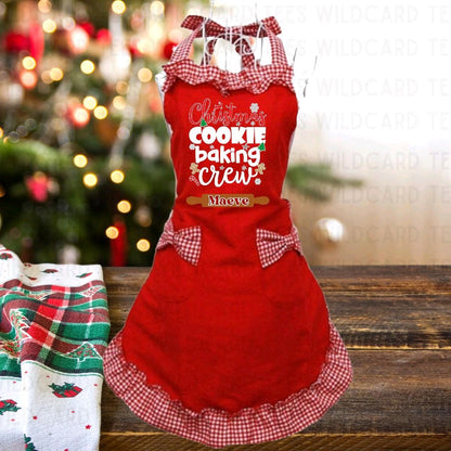 Christmas Cookie Baking Crew Apron | Retro Gingham Holiday Kitchen Apron