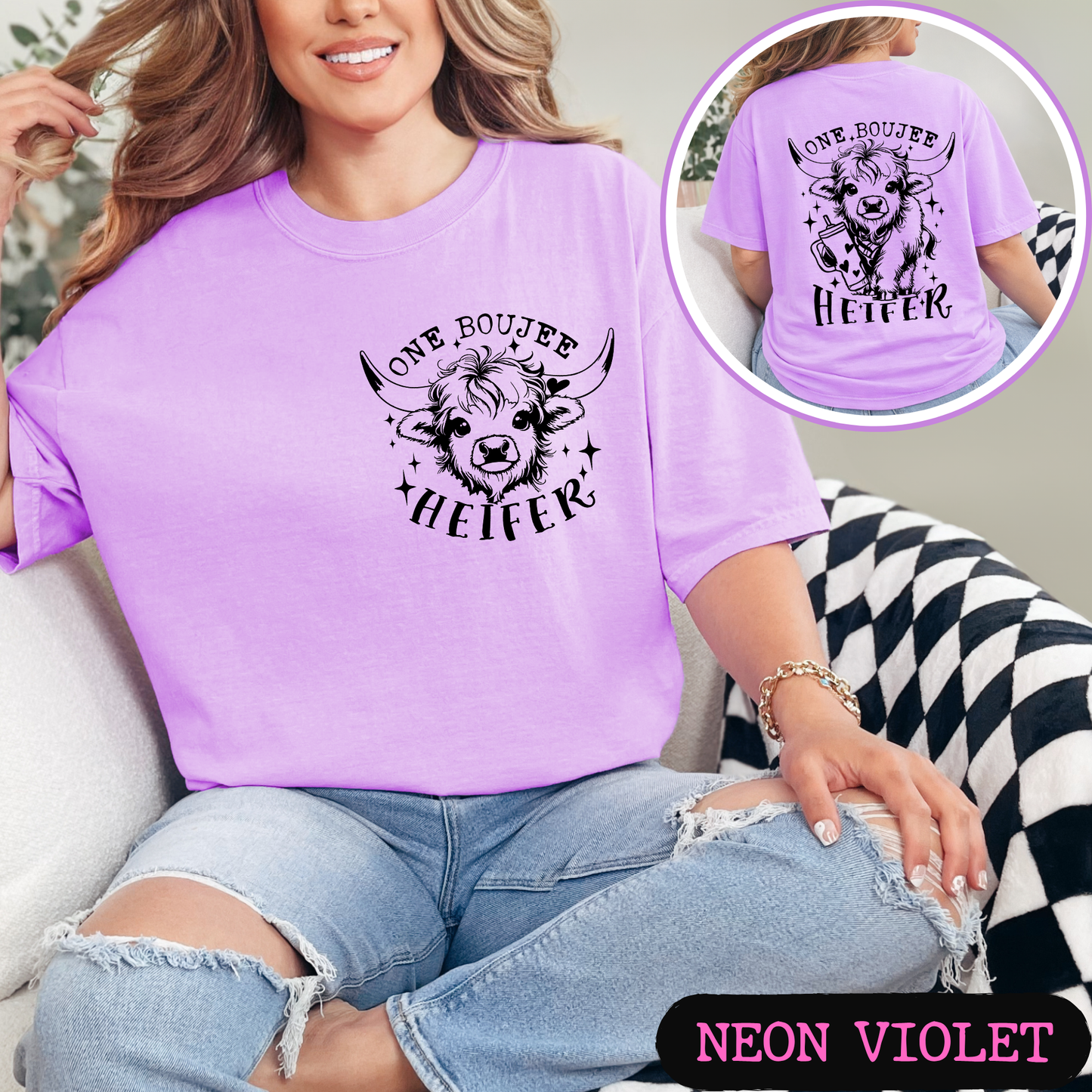 One Boujee Heifer Comfort Colors Graphic Tee | Funny Highland Cow Shirt | Cute Western Cowgirl T-Shirt | Coffee Lover Gift