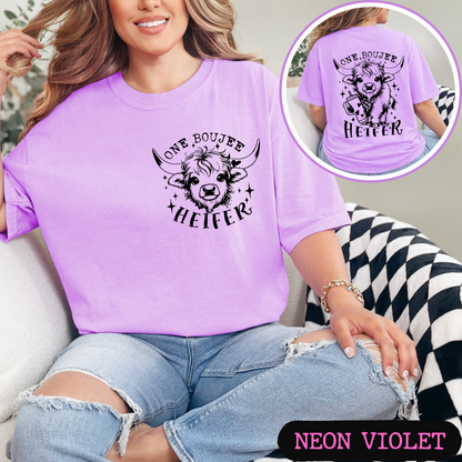 One Boujee Heifer Comfort Colors Graphic Tee | Funny Highland Cow Shirt | Cute Western Cowgirl T-Shirt | Coffee Lover Gift