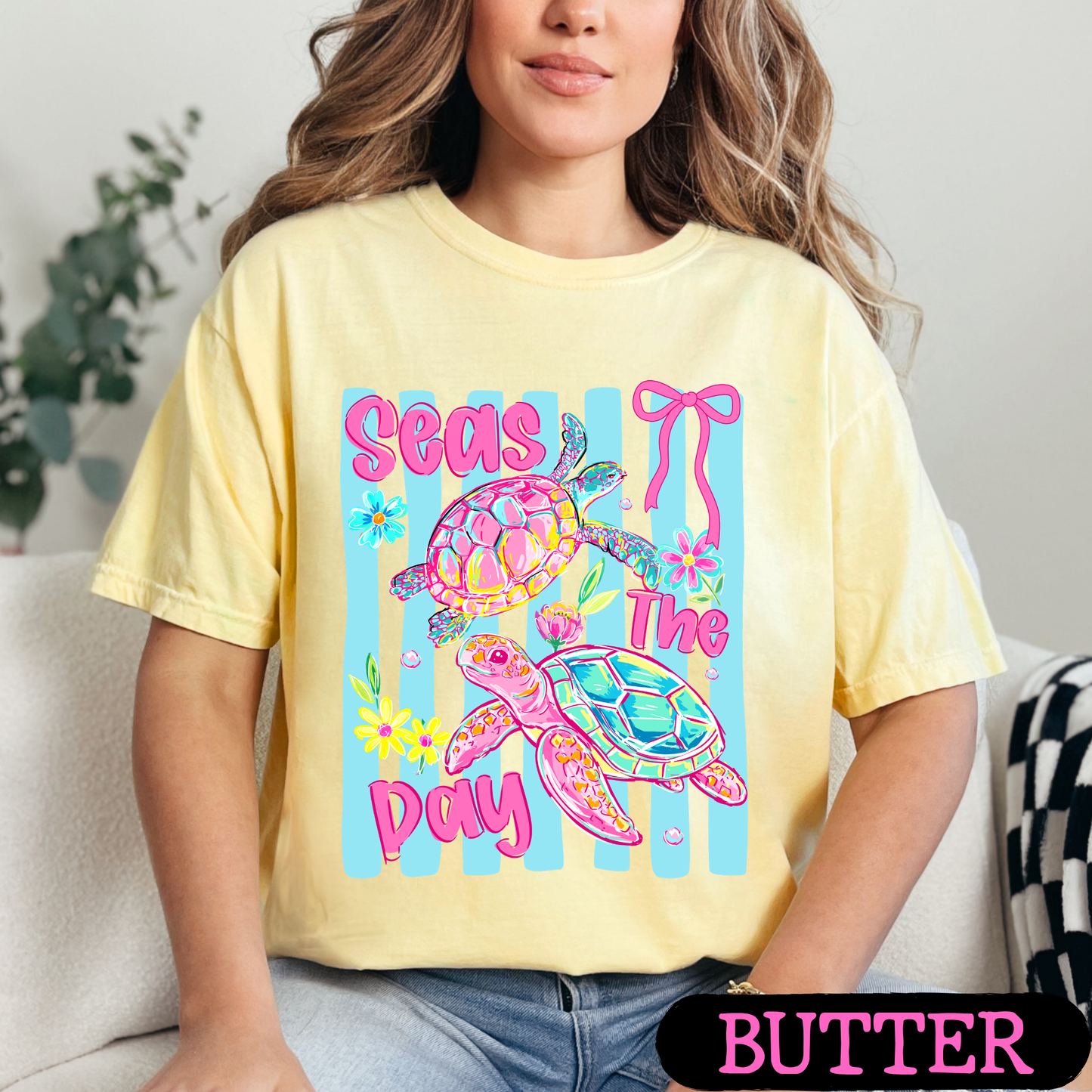 Seas The Day Sea Turtle Graphic Tee | Coastal Beach Shirt | Summer Vacation Tee | Ocean Lover Gift | Cute Turtle Shirt