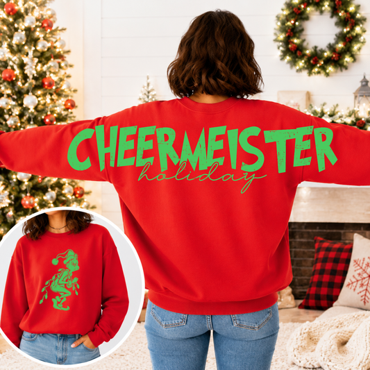 Big Back Holiday Cheermeister Christmas Sweatshirt | Festive Front & Back Graphic Crewneck
