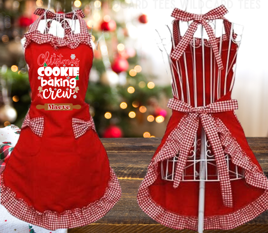 Christmas Cookie Baking Crew Apron | Retro Gingham Holiday Kitchen Apron