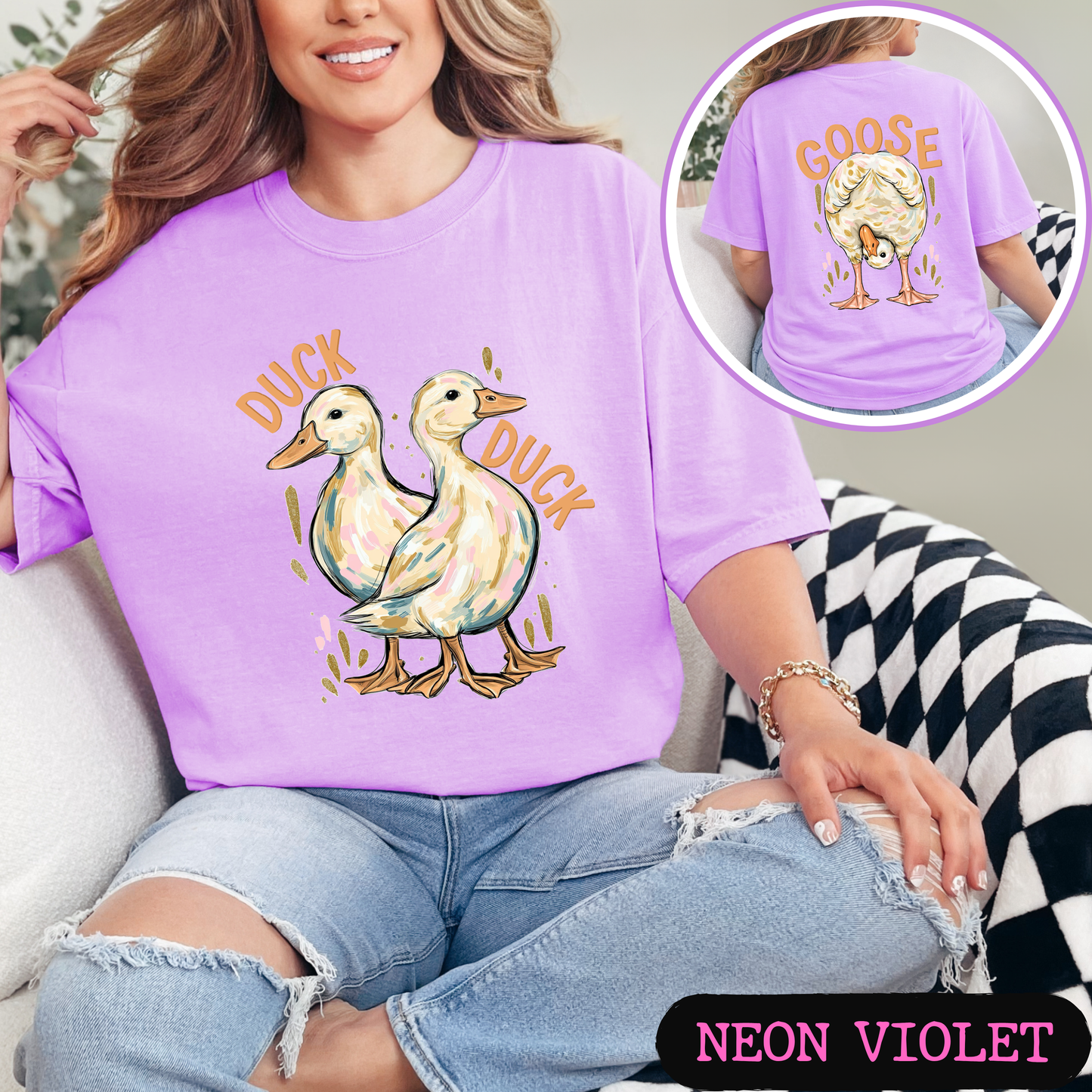 Duck Duck Goose Shirt | Funny Goose Graphic Tee | Cute Farm Animal T-Shirt | Trendy Comfort Colors Style Tee | Front & Back Print