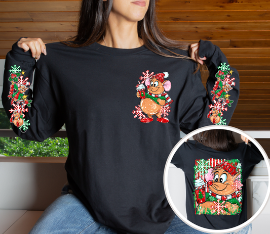 Christmas Mouse Long Sleeve Shirt – Front, Back & Sleeve Design