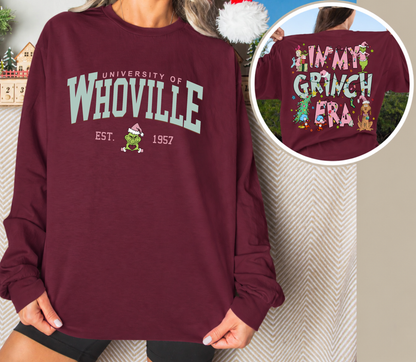 Whoville University Long Sleeve | Pink In My Grinch Era | Christmas Shirt
