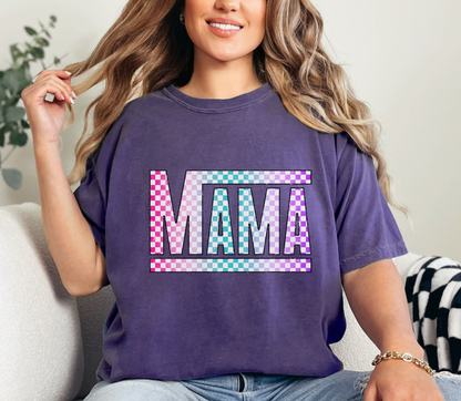 Checkered Mama Shirt – Trendy Mom Graphic Tee | Comfort Colors Mama Tee | Retro Checkered Mom Shirt