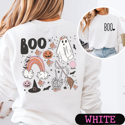 BOO Ghost Halloween Sweatshirt | Cute Spooky Season Crewneck | Fall Pumpkin Rainbow Ghost Sweatshirt | Unisex Halloween Pullover