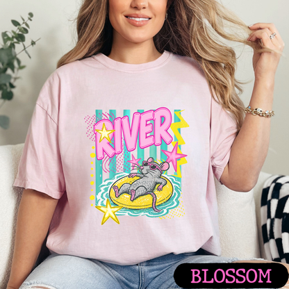 River Rat Retro Summer Graphic Tee | Cute Pool Float Mouse Shirt | Bright Neon Comfort Colors T-Shirt