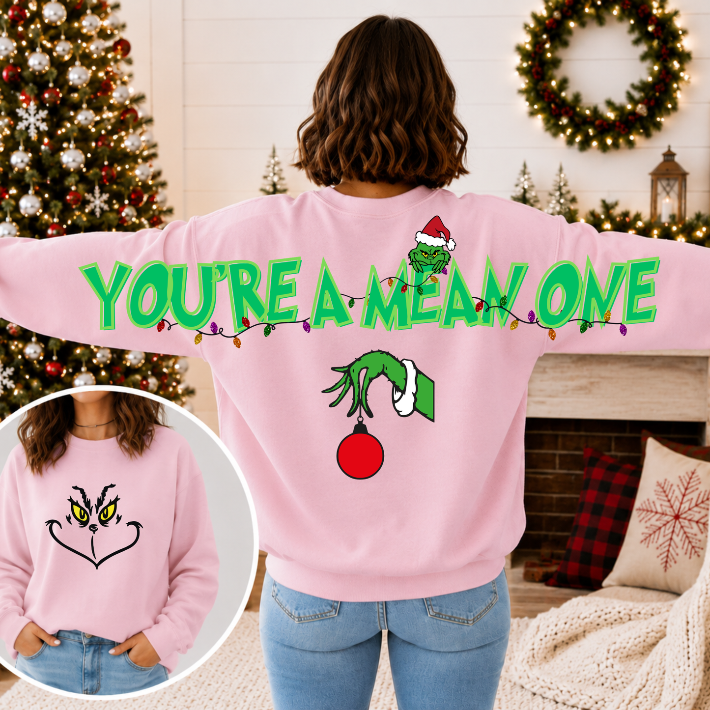 You're a Mean One Christmas Sweatshirt | Green Guy Inspired Front & Back Graphic Crewneck | Funny Holiday Sweatshirt