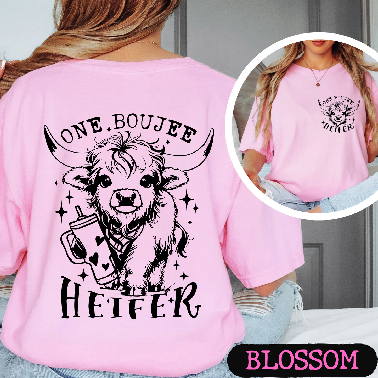 One Boujee Heifer Comfort Colors Graphic Tee | Funny Highland Cow Shirt | Cute Western Cowgirl T-Shirt | Coffee Lover Gift