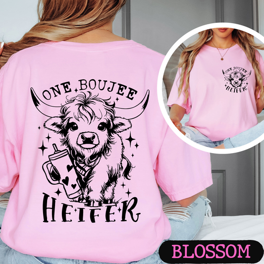 One Boujee Heifer Comfort Colors Graphic Tee | Funny Highland Cow Shirt | Cute Western Cowgirl T-Shirt | Coffee Lover Gift