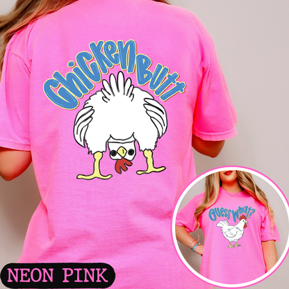 Guess What Chicken Butt Shirt | Funny Blue Chicken Graphic Tee | Comfort Colors Front & Back Tee