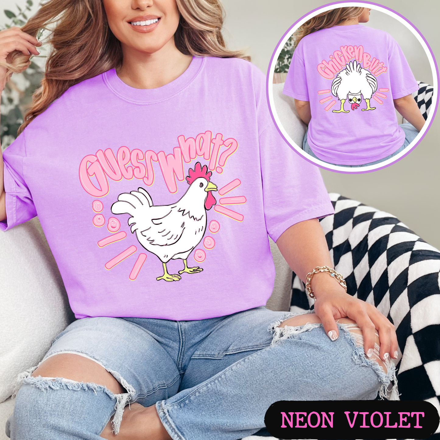 Guess What Chicken Butt Shirt | Funny Chicken Graphic Tee | Cute Farm Humor T-Shirt