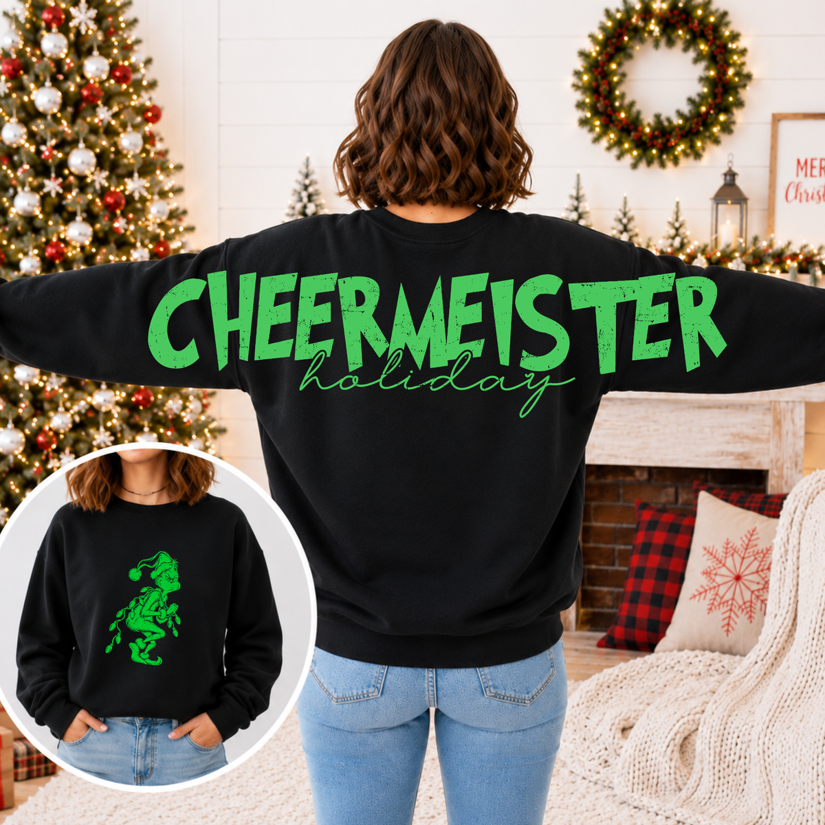 Big Back Holiday Cheermeister Christmas Sweatshirt | Festive Front & Back Graphic Crewneck