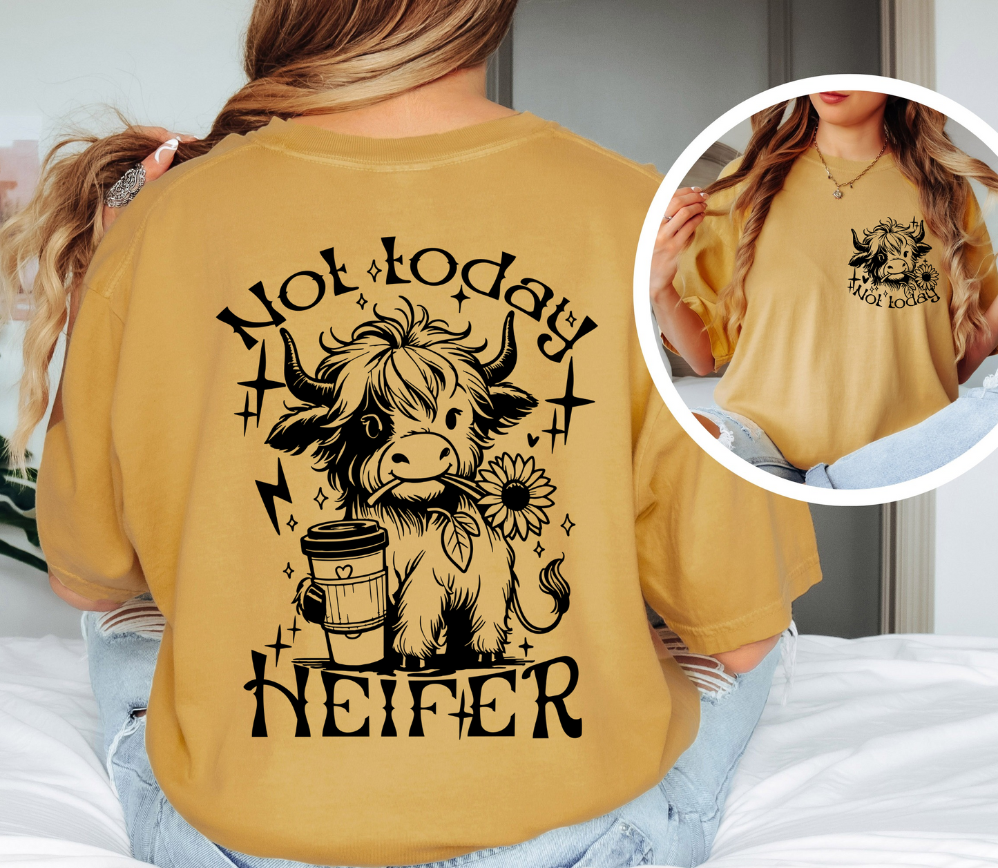 Not Today Heifer Shirt | Funny Cow Graphic Tee | Comfort Colors Oversized Unisex T-Shirt