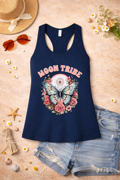 Moon Tribe Tank | Vintage Butterfly & Rose Design | Boho Aesthetic Summer Top