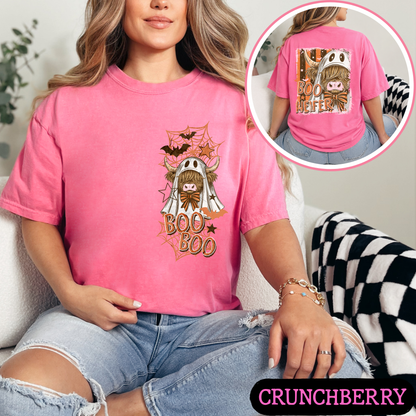 Boo Heifer Highland Cow Halloween Comfort Colors Shirt | Funny Ghost Cow Tee | Cute Spooky Fall Graphic Tee | Front & Back Print