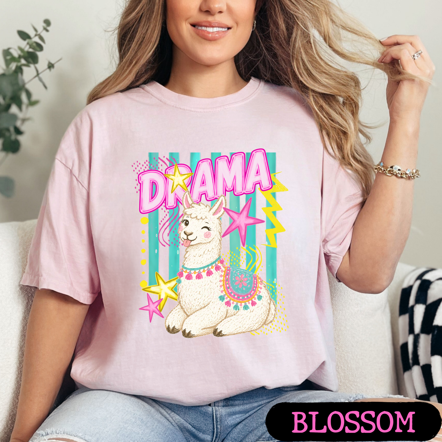 Drama Llama Retro Tee | Cute Neon Graphic Shirt | Comfort Colors Tees