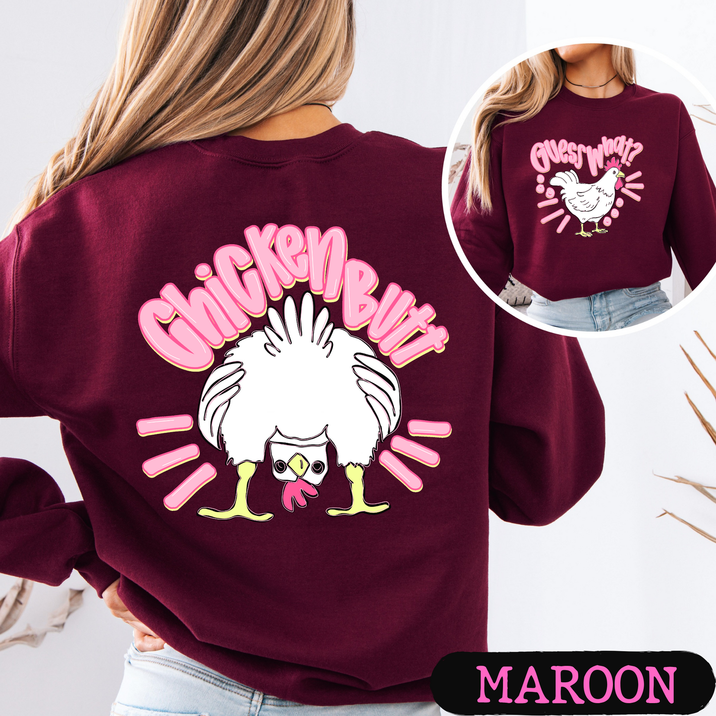 Guess What Chicken Butt Crewneck Sweatshirt | Funny Chicken Sweatshirt | Cozy Graphic Pullover